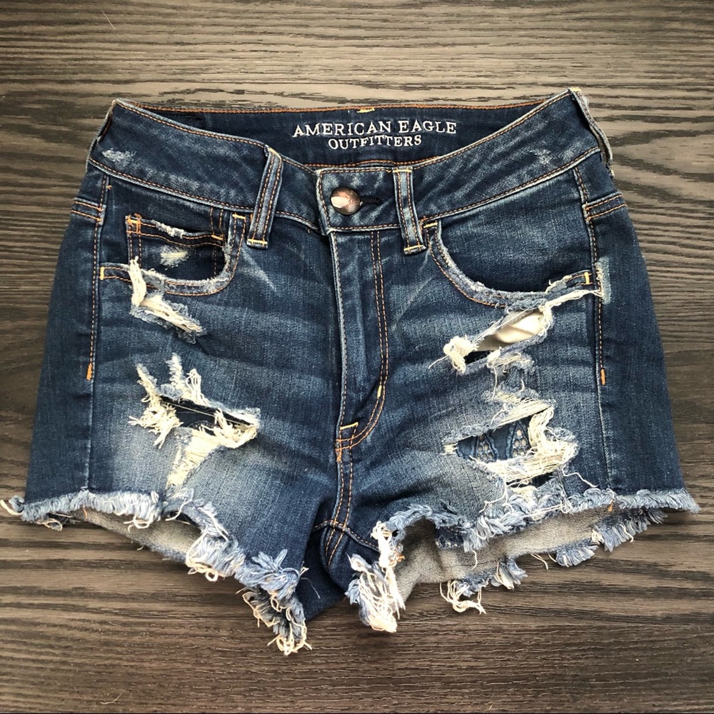 Dark Wash Ripped Jean Shorts